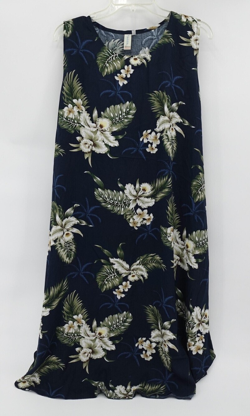 Sunny Dress Womens One Size Blue Floral Hawaiian Tropical Rayon Pockets Sundress